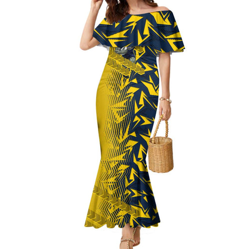 North Queensland Cowboys Rugby Family Matching Mermaid Dress and Hawaiian Shirt Fierce Mascot Geometric Tribal Art