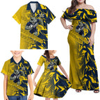North Queensland Cowboys Rugby Family Matching Off Shoulder Maxi Dress and Hawaiian Shirt Fierce Mascot Geometric Tribal Art