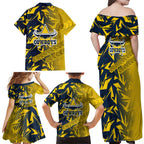 North Queensland Cowboys Rugby Family Matching Off Shoulder Maxi Dress and Hawaiian Shirt Fierce Mascot Geometric Tribal Art