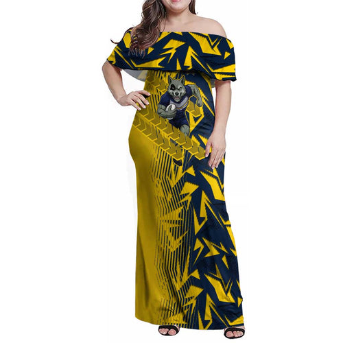 North Queensland Cowboys Rugby Family Matching Off Shoulder Maxi Dress and Hawaiian Shirt Fierce Mascot Geometric Tribal Art