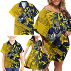 North Queensland Cowboys Rugby Family Matching Off Shoulder Short Dress and Hawaiian Shirt Fierce Mascot Geometric Tribal Art