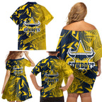 North Queensland Cowboys Rugby Family Matching Off Shoulder Short Dress and Hawaiian Shirt Fierce Mascot Geometric Tribal Art