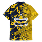 North Queensland Cowboys Rugby Family Matching Off Shoulder Short Dress and Hawaiian Shirt Fierce Mascot Geometric Tribal Art