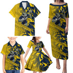 North Queensland Cowboys Rugby Family Matching Puletasi and Hawaiian Shirt Fierce Mascot Geometric Tribal Art