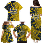North Queensland Cowboys Rugby Family Matching Puletasi and Hawaiian Shirt Fierce Mascot Geometric Tribal Art