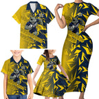 North Queensland Cowboys Rugby Family Matching Short Sleeve Bodycon Dress and Hawaiian Shirt Fierce Mascot Geometric Tribal Art