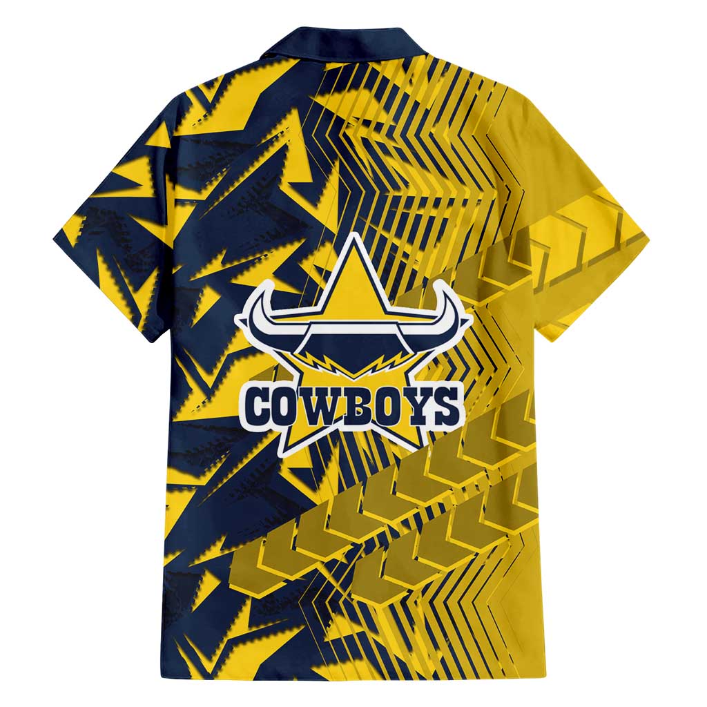 North Queensland Cowboys Rugby Family Matching Short Sleeve Bodycon Dress and Hawaiian Shirt Fierce Mascot Geometric Tribal Art