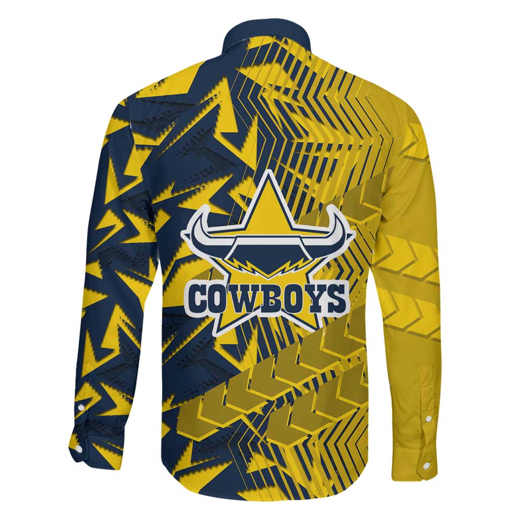 North Queensland Cowboys Rugby Family Matching Short Sleeve Bodycon Dress and Hawaiian Shirt Fierce Mascot Geometric Tribal Art