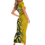 North Queensland Cowboys Rugby Family Matching Short Sleeve Bodycon Dress and Hawaiian Shirt Fierce Mascot Geometric Tribal Art