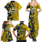 North Queensland Cowboys Rugby Family Matching Summer Maxi Dress and Hawaiian Shirt Fierce Mascot Geometric Tribal Art