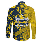 North Queensland Cowboys Rugby Family Matching Tank Maxi Dress and Hawaiian Shirt Fierce Mascot Geometric Tribal Art