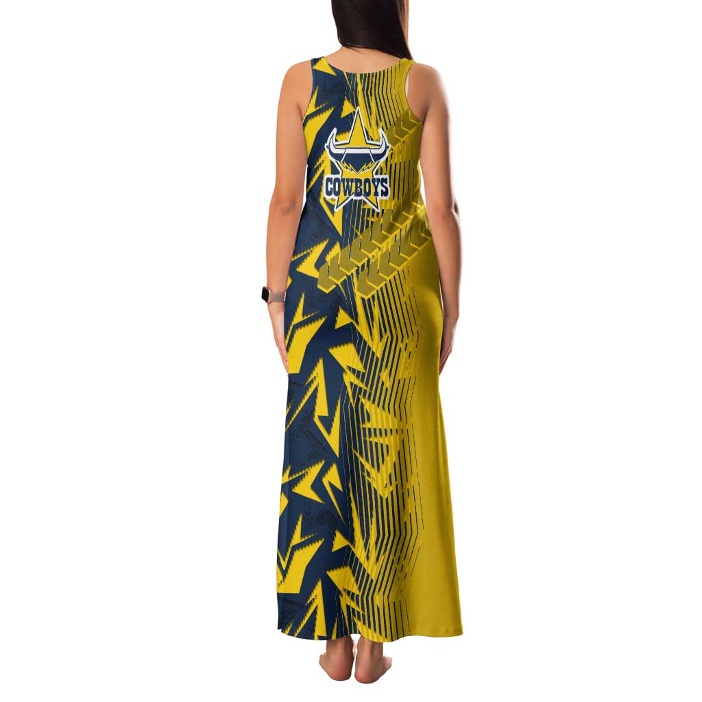 North Queensland Cowboys Rugby Family Matching Tank Maxi Dress and Hawaiian Shirt Fierce Mascot Geometric Tribal Art
