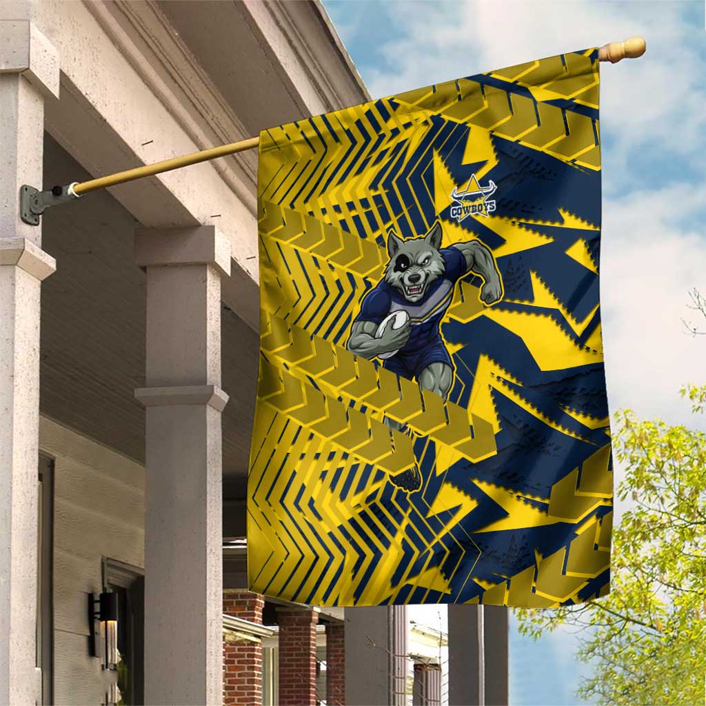 North Queensland Cowboys Rugby Garden Flag Fierce Mascot Geometric Tribal Art