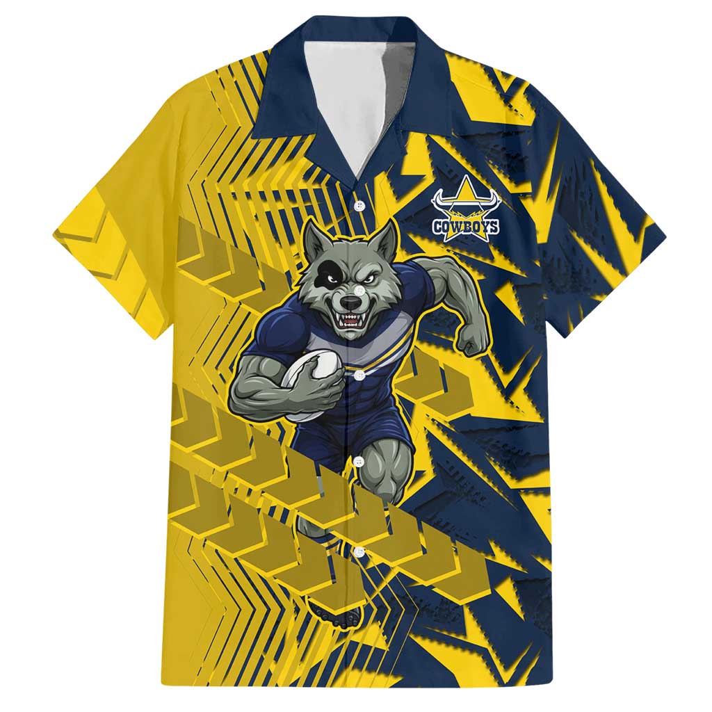 North Queensland Cowboys Rugby Hawaiian Shirt Fierce Mascot Geometric Tribal Art