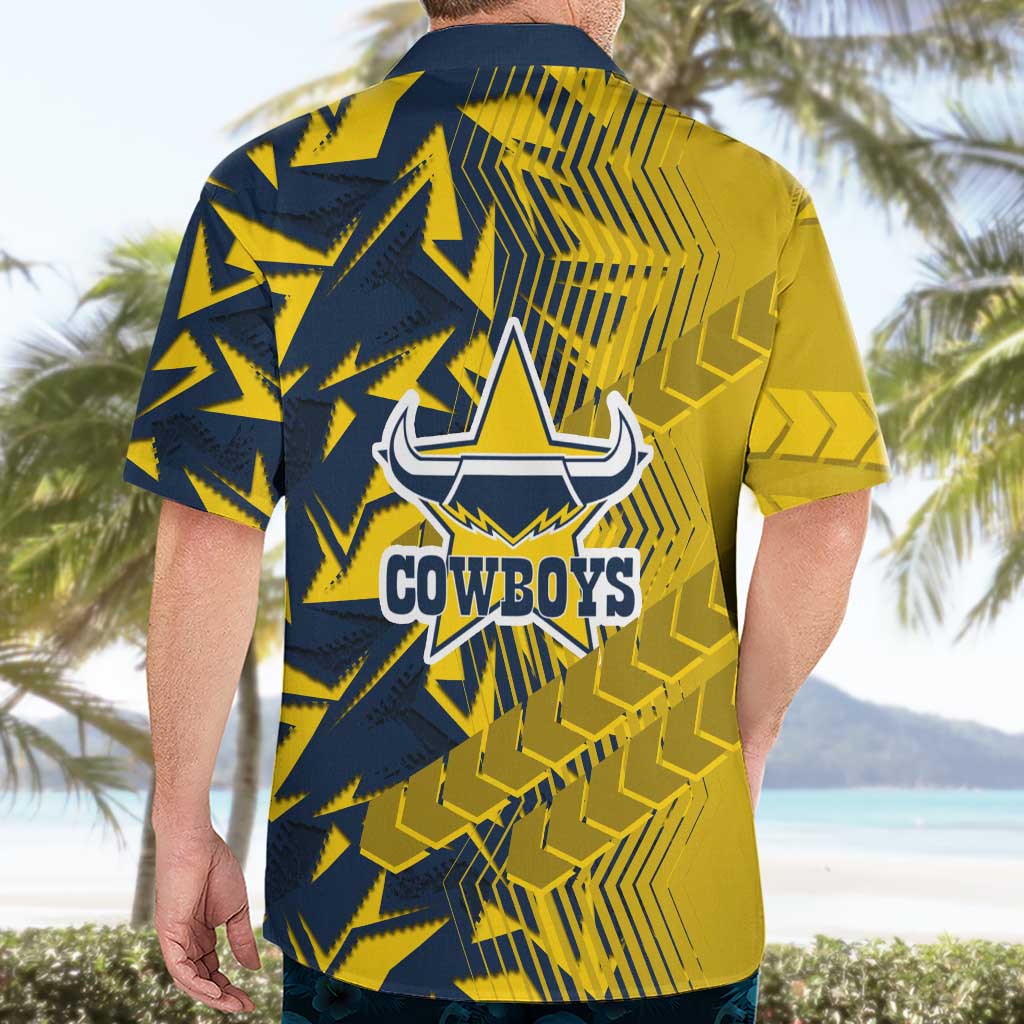 North Queensland Cowboys Rugby Hawaiian Shirt Fierce Mascot Geometric Tribal Art