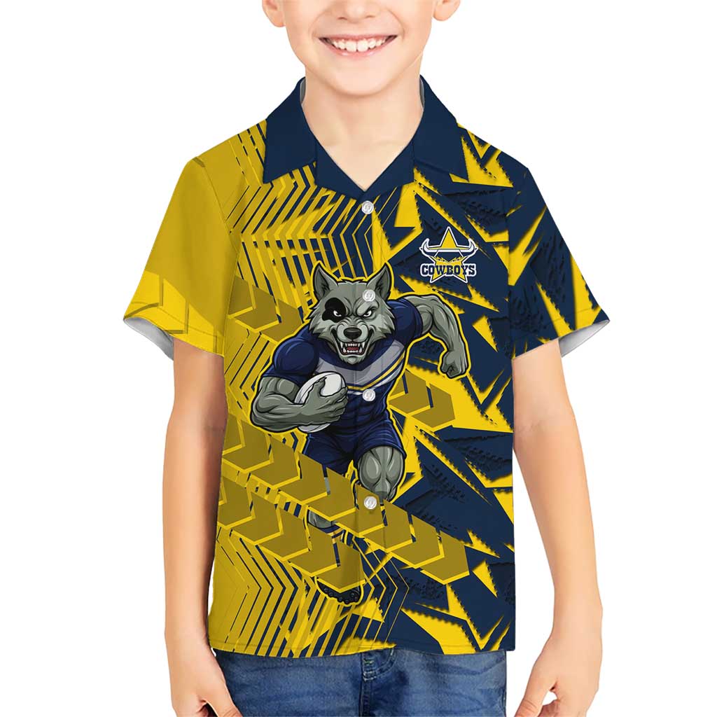 North Queensland Cowboys Rugby Hawaiian Shirt Fierce Mascot Geometric Tribal Art