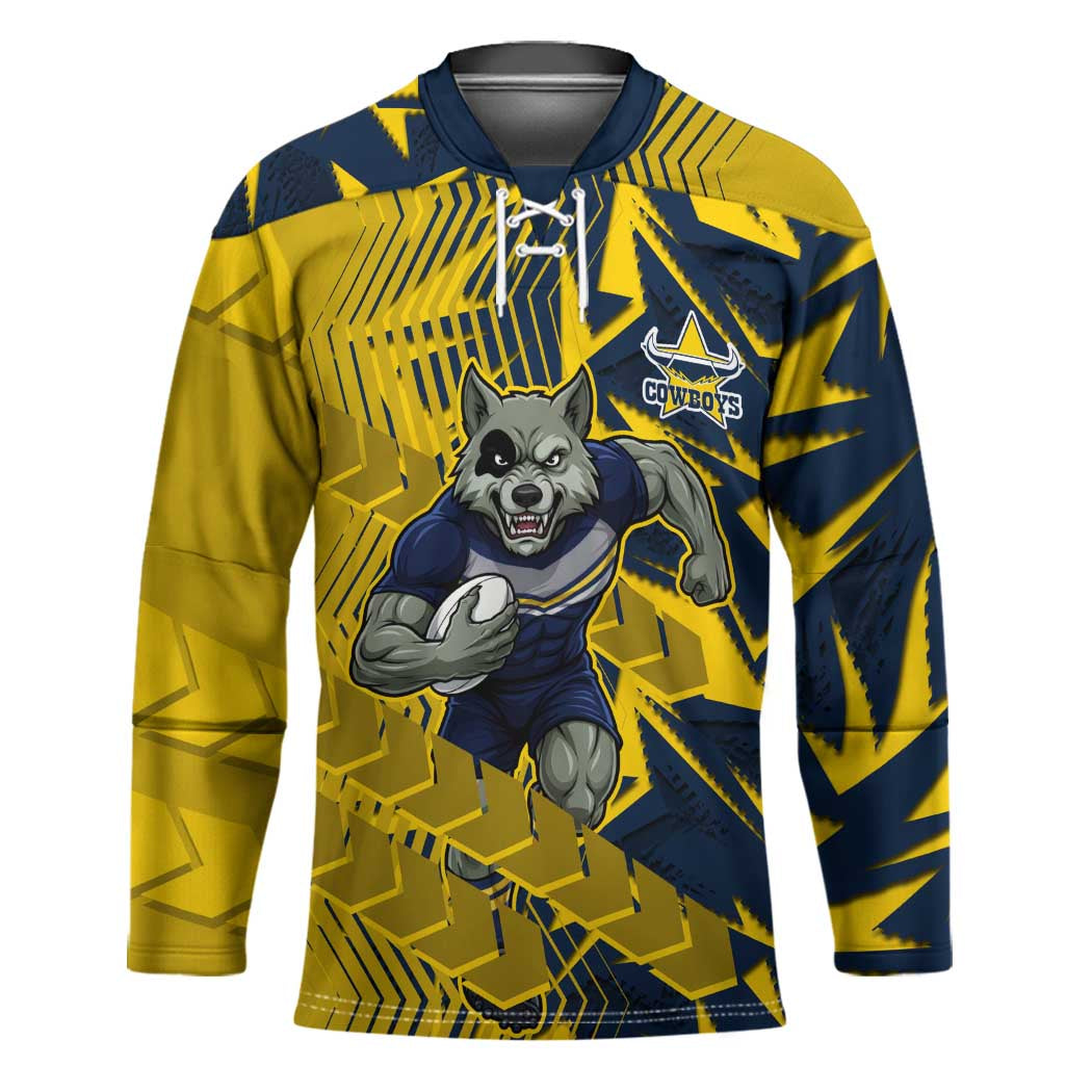 North Queensland Cowboys Rugby Hockey Jersey Fierce Mascot Geometric Tribal Art