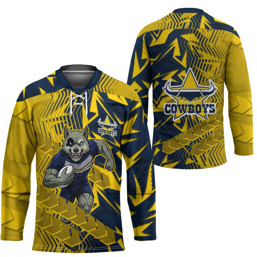 North Queensland Cowboys Rugby Hockey Jersey Fierce Mascot Geometric Tribal Art