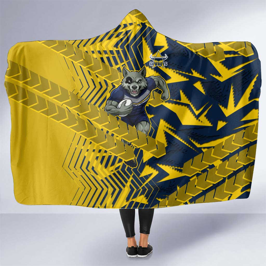 North Queensland Cowboys Rugby Hooded Blanket Fierce Mascot Geometric Tribal Art