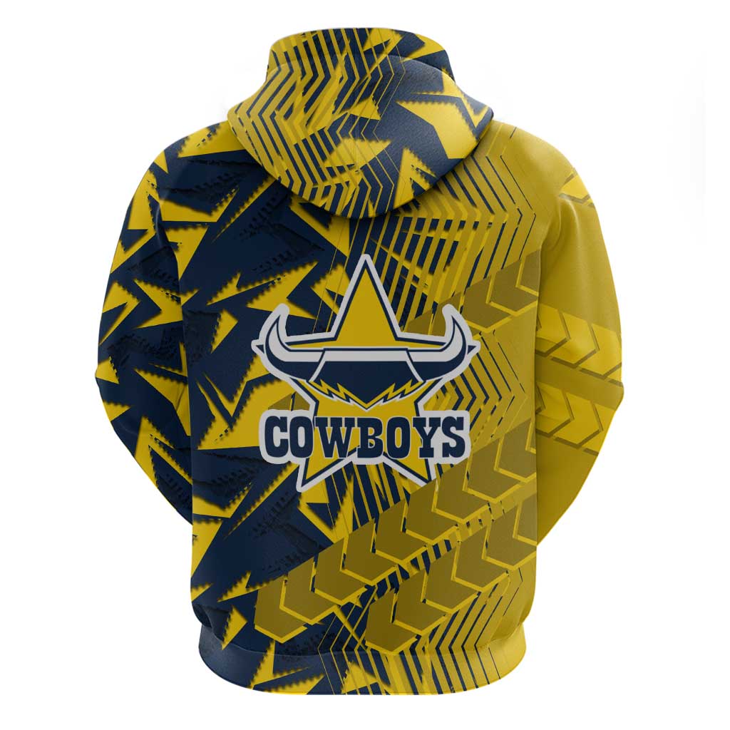 North Queensland Cowboys Rugby Hoodie Fierce Mascot Geometric Tribal Art