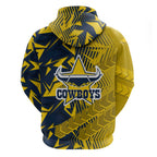 North Queensland Cowboys Rugby Hoodie Fierce Mascot Geometric Tribal Art