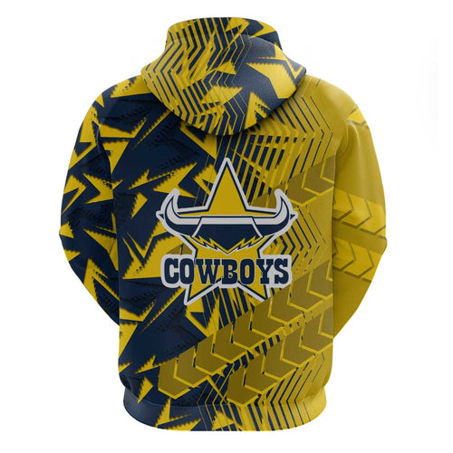 North Queensland Cowboys Rugby Hoodie Fierce Mascot Geometric Tribal Art