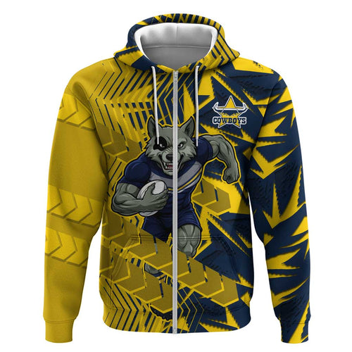 North Queensland Cowboys Rugby Hoodie Fierce Mascot Geometric Tribal Art