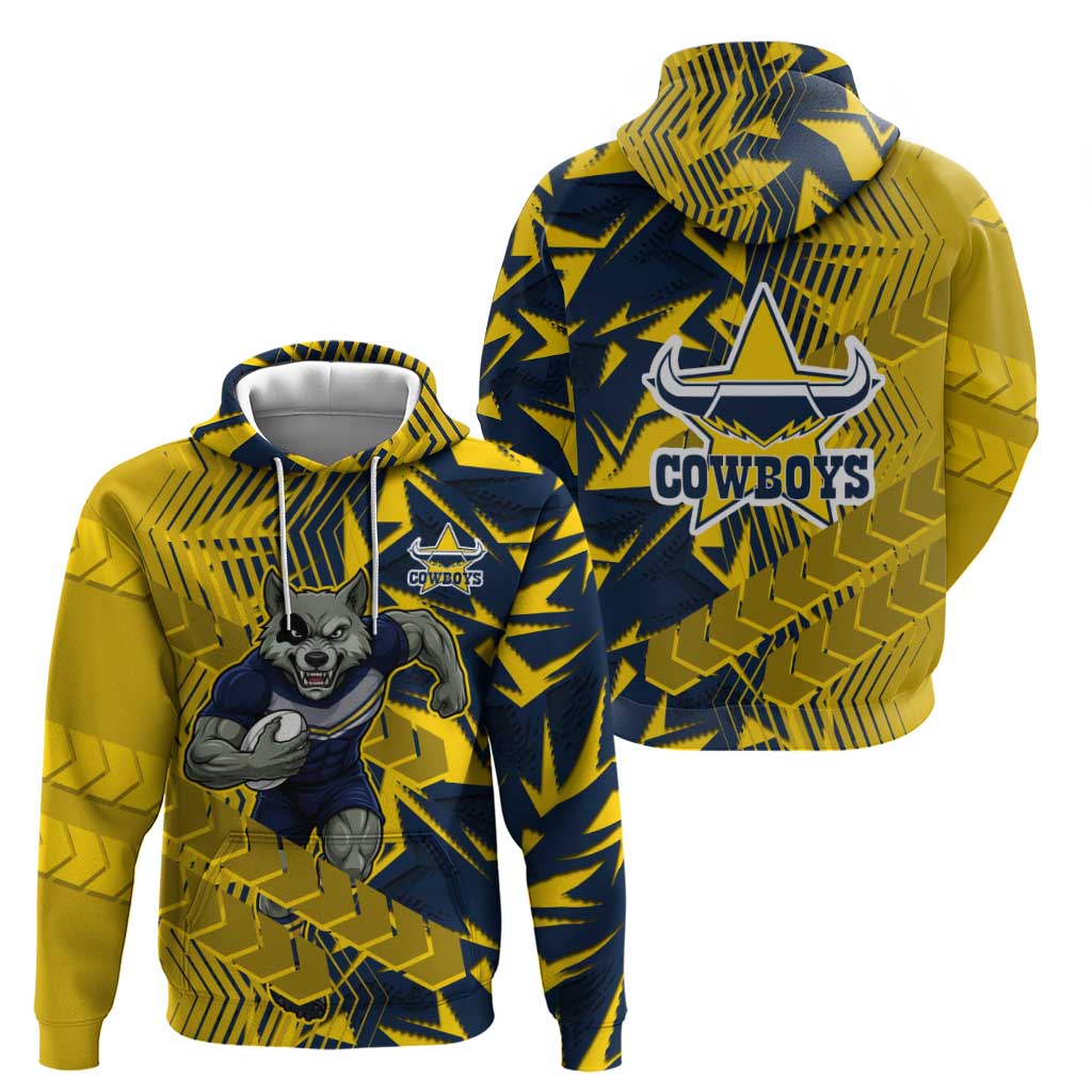 North Queensland Cowboys Rugby Hoodie Fierce Mascot Geometric Tribal Art