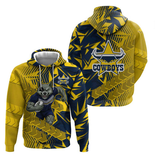 North Queensland Cowboys Rugby Hoodie Fierce Mascot Geometric Tribal Art