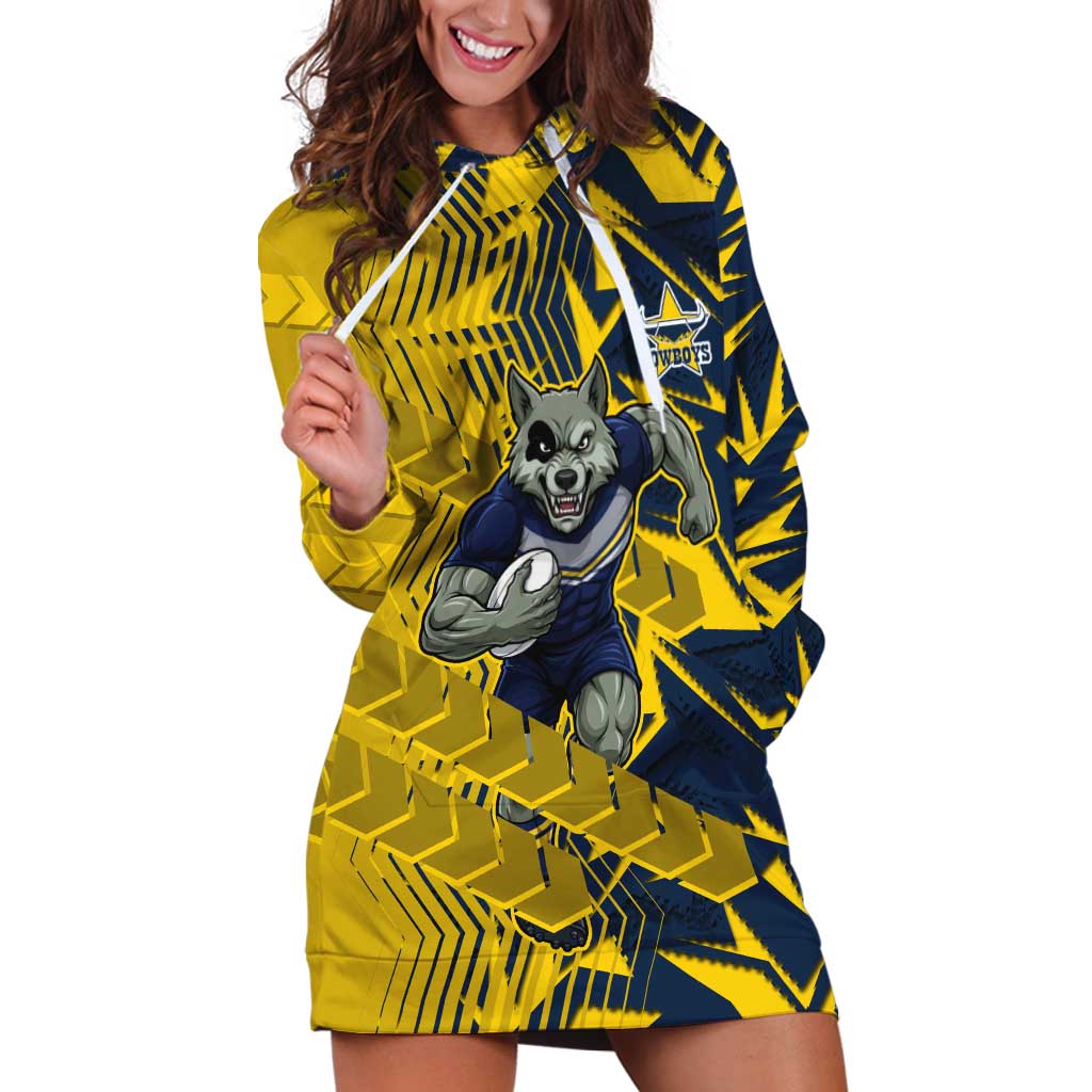 North Queensland Cowboys Rugby Hoodie Dress Fierce Mascot Geometric Tribal Art