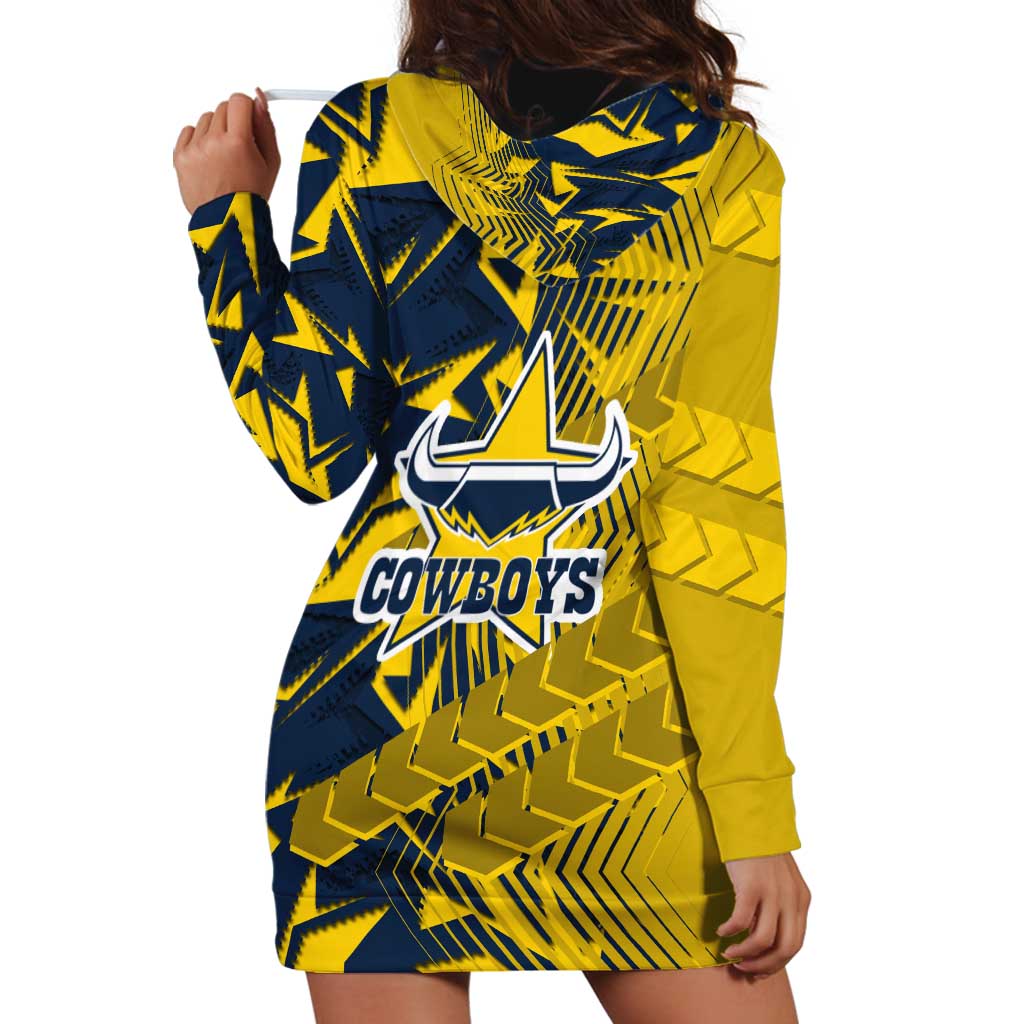 North Queensland Cowboys Rugby Hoodie Dress Fierce Mascot Geometric Tribal Art