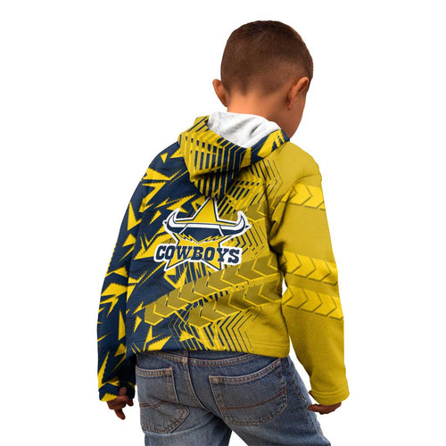 North Queensland Cowboys Rugby Kid Hoodie Fierce Mascot Geometric Tribal Art