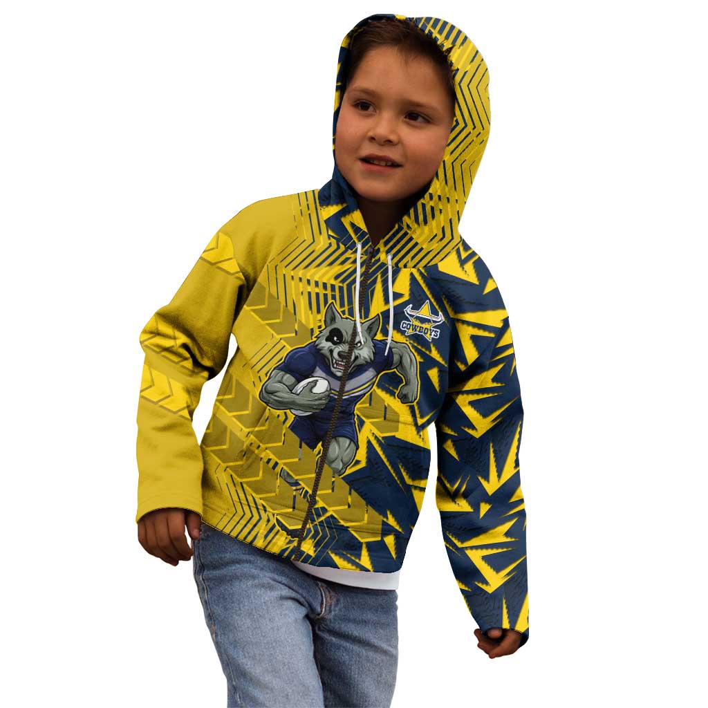 North Queensland Cowboys Rugby Kid Hoodie Fierce Mascot Geometric Tribal Art