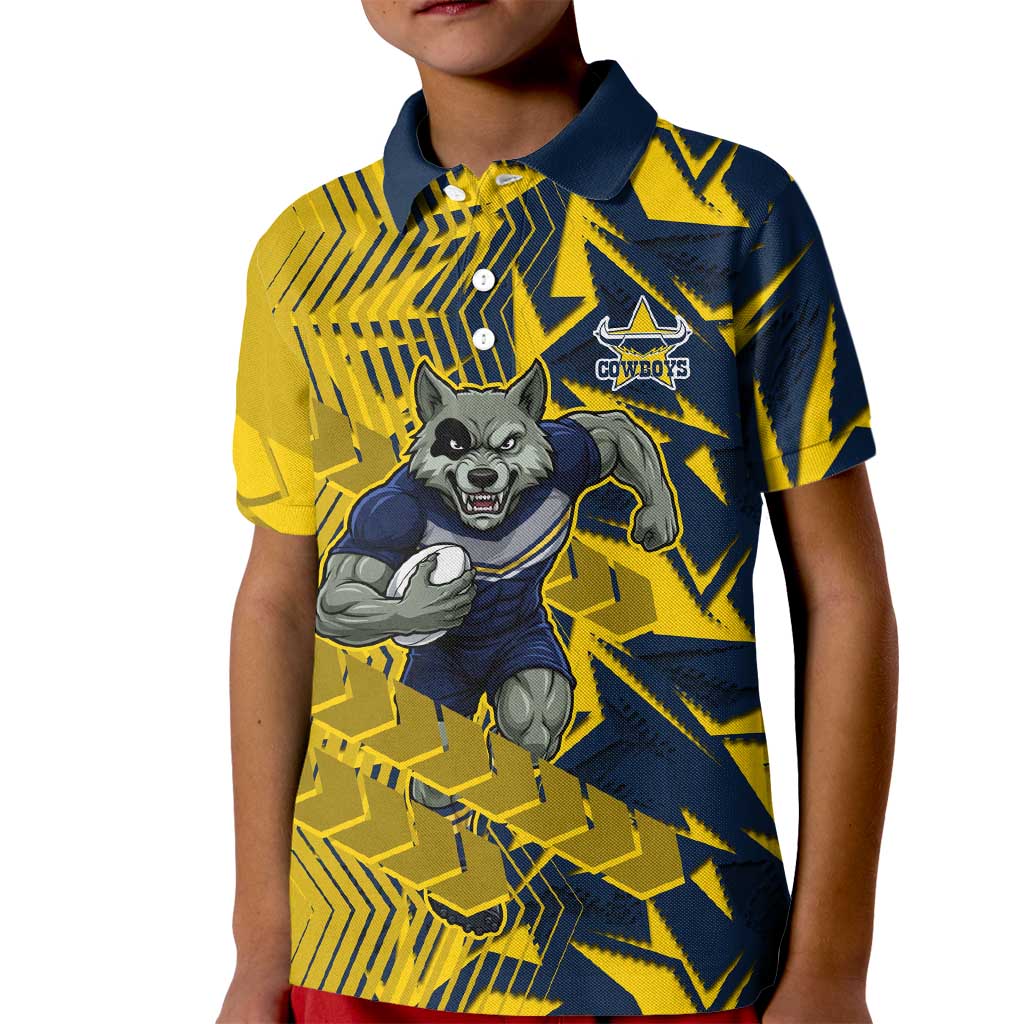 North Queensland Cowboys Rugby Kid Polo Shirt Fierce Mascot Geometric Tribal Art
