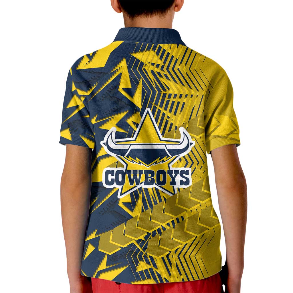 North Queensland Cowboys Rugby Kid Polo Shirt Fierce Mascot Geometric Tribal Art