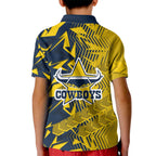 North Queensland Cowboys Rugby Kid Polo Shirt Fierce Mascot Geometric Tribal Art
