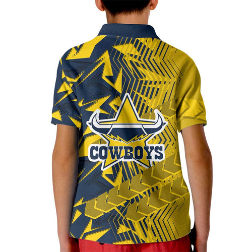 North Queensland Cowboys Rugby Kid Polo Shirt Fierce Mascot Geometric Tribal Art