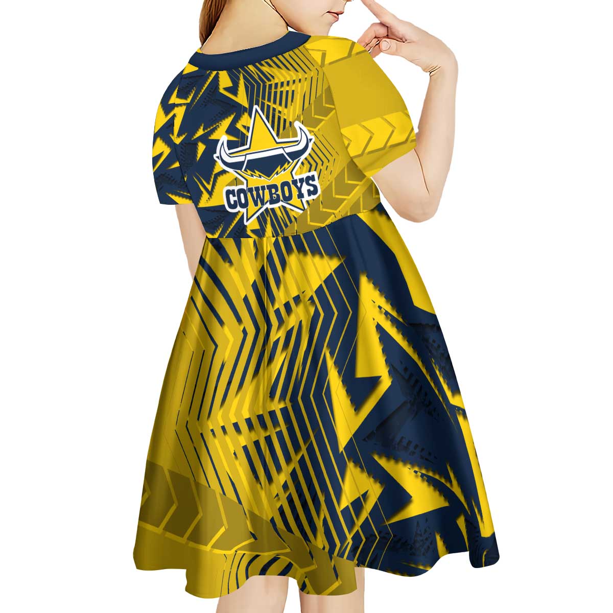 North Queensland Cowboys Rugby Kid Short Sleeve Dress Fierce Mascot Geometric Tribal Art