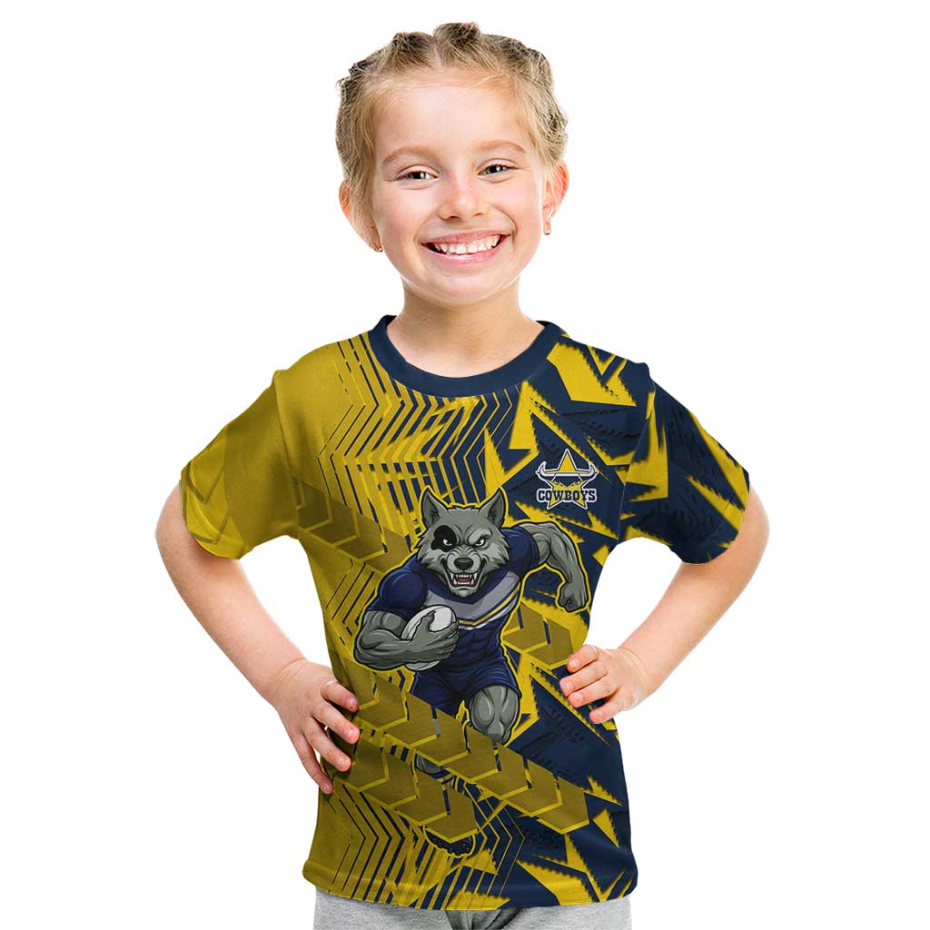 North Queensland Cowboys Rugby Kid T Shirt Fierce Mascot Geometric Tribal Art