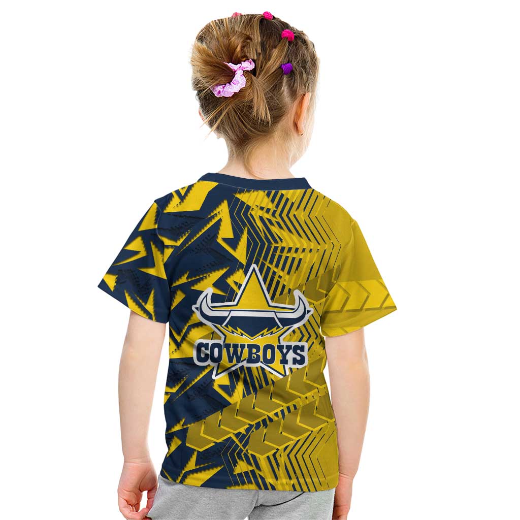 North Queensland Cowboys Rugby Kid T Shirt Fierce Mascot Geometric Tribal Art