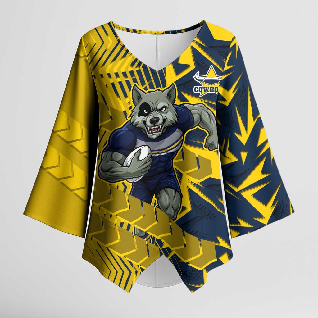 North Queensland Cowboys Rugby Kimono Sleeve Blouse Fierce Mascot Geometric Tribal Art