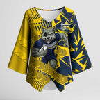 North Queensland Cowboys Rugby Kimono Sleeve Blouse Fierce Mascot Geometric Tribal Art
