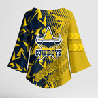 North Queensland Cowboys Rugby Kimono Sleeve Blouse Fierce Mascot Geometric Tribal Art