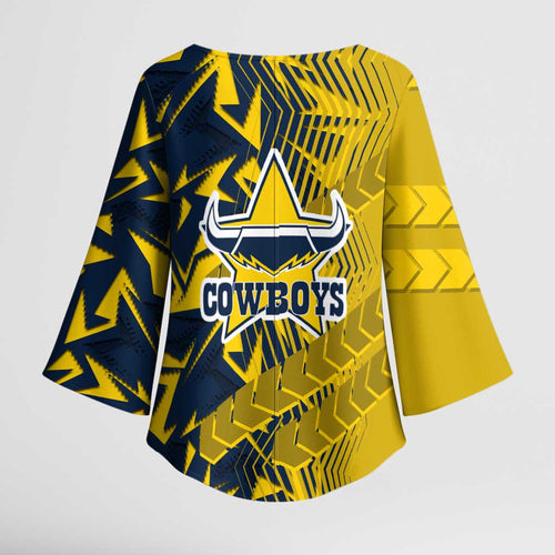 North Queensland Cowboys Rugby Kimono Sleeve Blouse Fierce Mascot Geometric Tribal Art