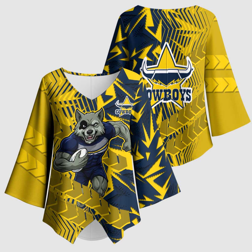 North Queensland Cowboys Rugby Kimono Sleeve Blouse Fierce Mascot Geometric Tribal Art