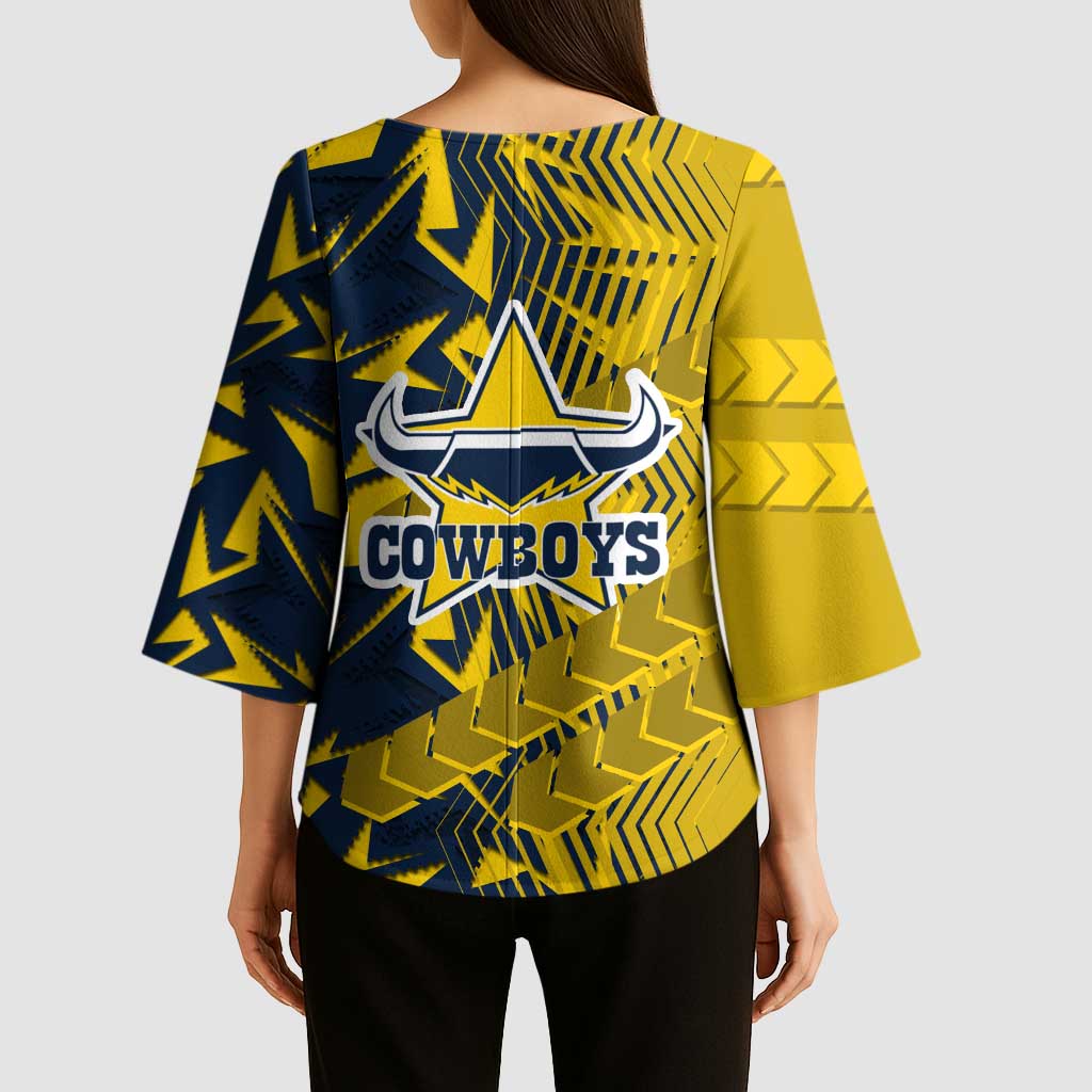 North Queensland Cowboys Rugby Kimono Sleeve Blouse Fierce Mascot Geometric Tribal Art