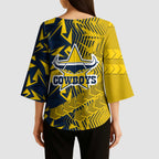 North Queensland Cowboys Rugby Kimono Sleeve Blouse Fierce Mascot Geometric Tribal Art