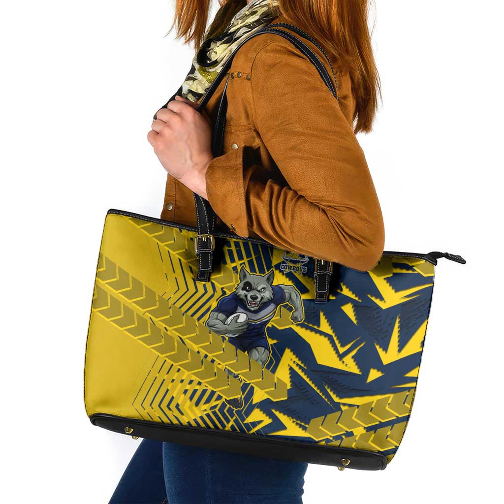 North Queensland Cowboys Rugby Leather Tote Bag Fierce Mascot Geometric Tribal Art