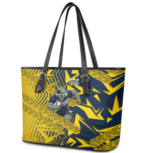 North Queensland Cowboys Rugby Leather Tote Bag Fierce Mascot Geometric Tribal Art