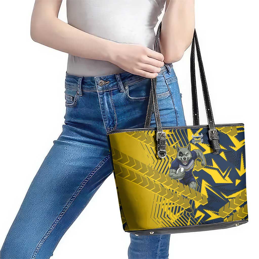 North Queensland Cowboys Rugby Leather Tote Bag Fierce Mascot Geometric Tribal Art